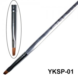 Кисть для геля скошенная № 1 прозрачная ручка YKSP-01